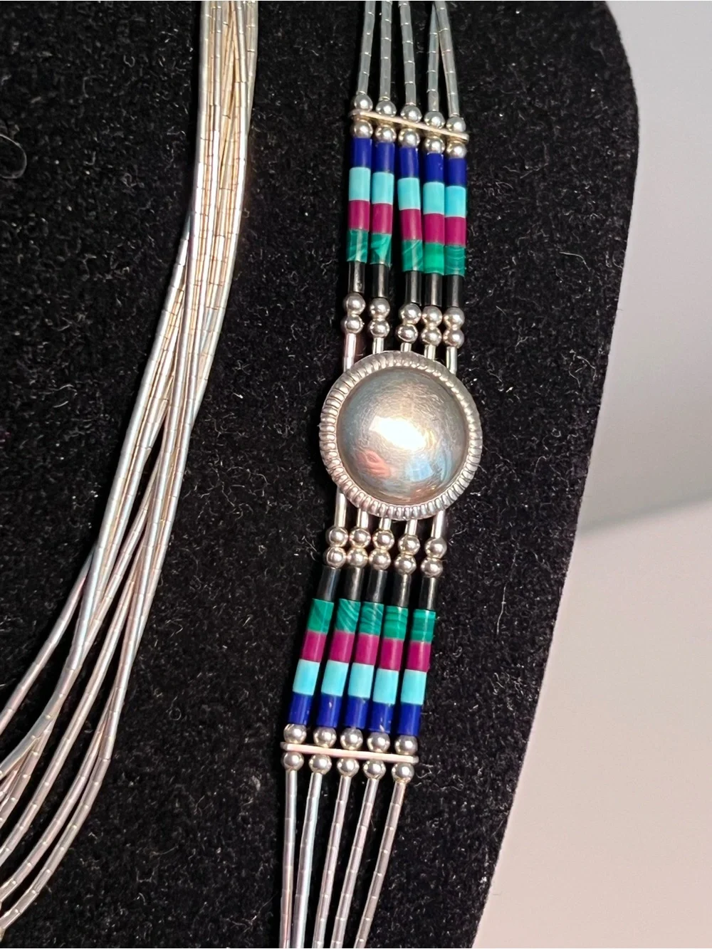 925 Sterling Navajo Multi-Strand Beaded Liquid Silver Necklace Bracelet Set